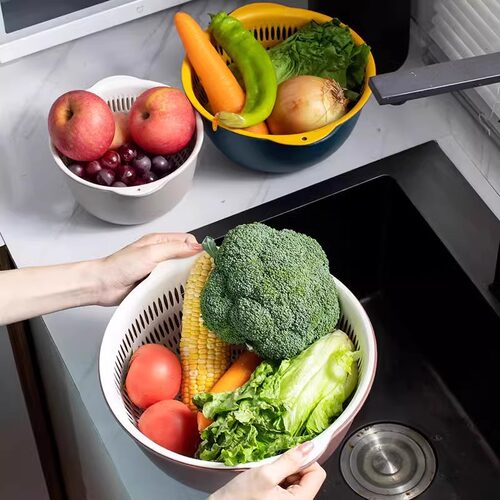 双层洗菜盆沥水篮六件套厨房客厅家用洗水果盘简约塑料淘米菜篮子