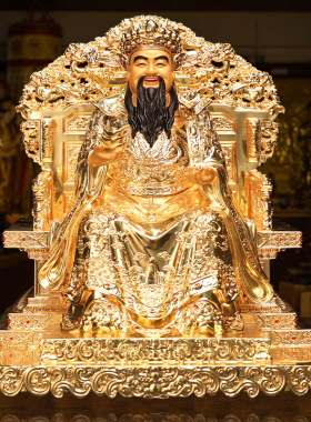 台湾黄铜贴金财神爷摆件家用龙椅财神爷神像店铺办公室招财工艺品