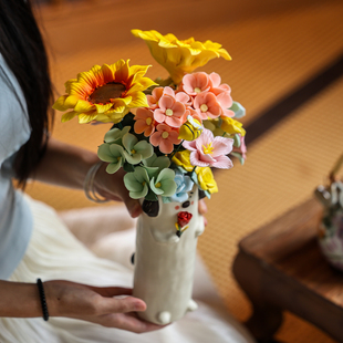 景德镇仿真花束陶瓷花假花手工捏花瓷器高颜值插花瓶家居永生花