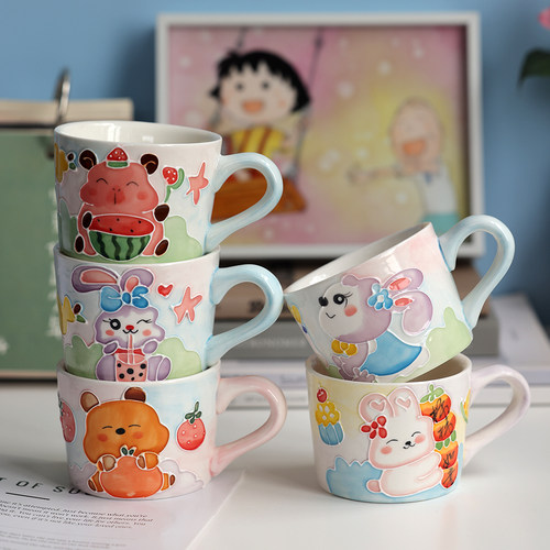 景德镇陶瓷手绘马克杯可爱兔子卡通水杯情侣杯牛奶杯咖啡杯早餐杯