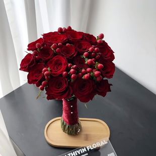 新娘手捧花成品高级新中式仿真玫瑰花束珍珠高端结婚道具浪漫diy