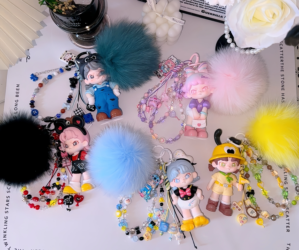 正版dora大表姐米奇系列miu狐狸毛钥匙扣diy包挂挂件礼物潮玩爆款