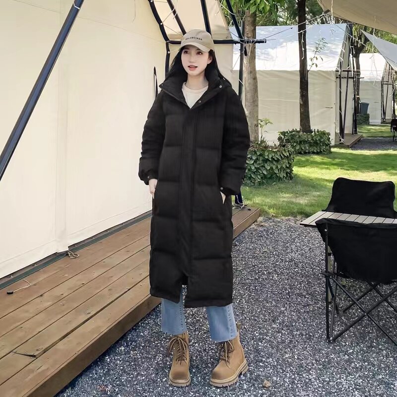 2023冬季新款中戏艺考长款羽绒服男女情侣超长过膝脱卸帽加厚外套