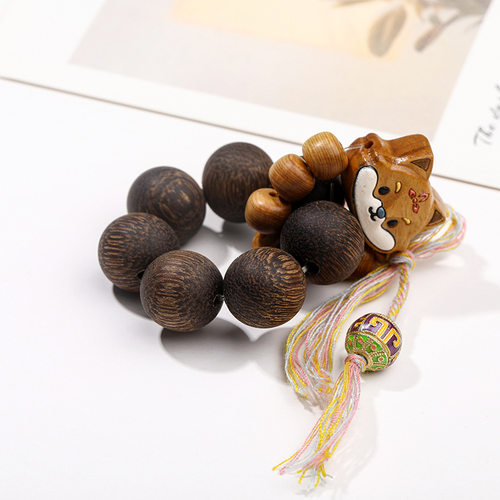 天然原色木头小狗手机链diy挂件吊坠百搭包包挂饰U盘挂件文玩手捻