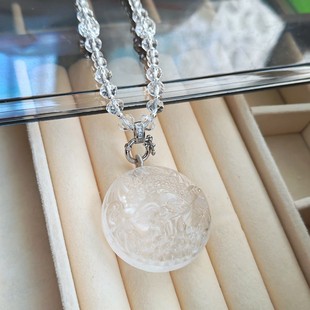 【原创设计】簪花白狐天然白水晶簪花狐牌项链 白水晶雕刻九尾狐