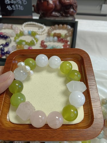 直播岫玉粉水晶白幽灵手串14