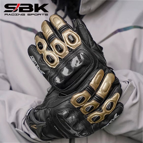 SBK手套摩托车骑行牛皮碳纤四季