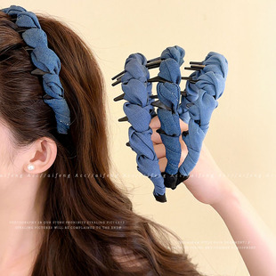 复古气质牛仔蓝色高颅顶发箍女日常外戴云朵泡泡齿梳头箍洗脸发卡