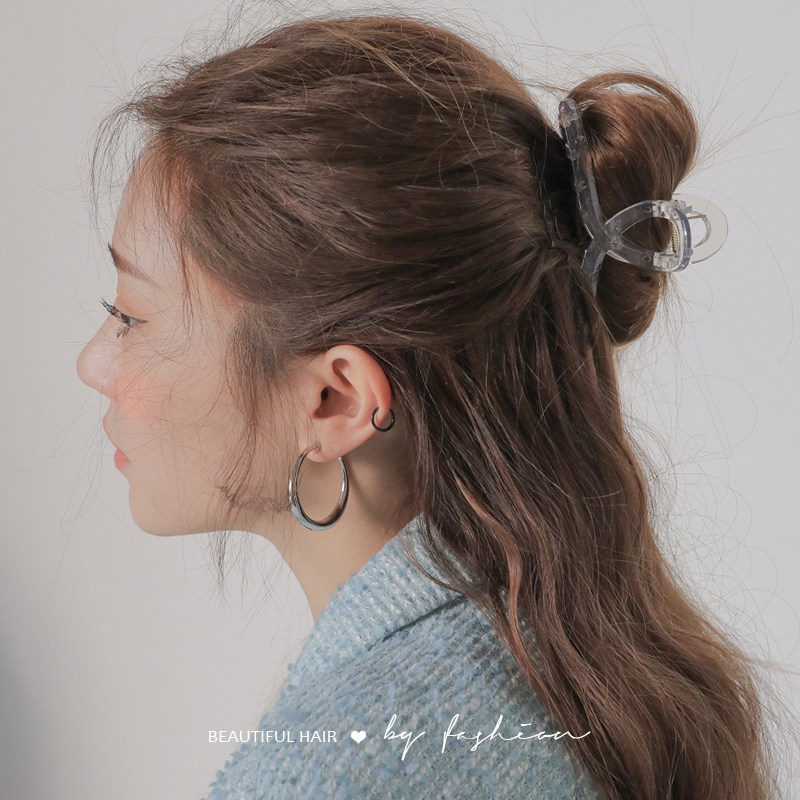 韩国高质感简约知性茶色透明交叉大号抓夹琥珀色发抓洗澡发夹爪夹