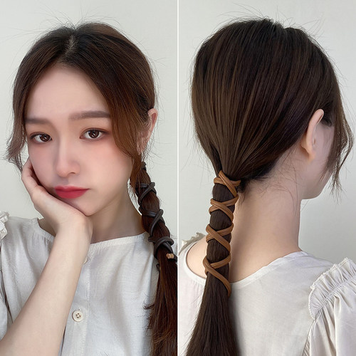 法式皮革绑带扎高马尾少女高级感