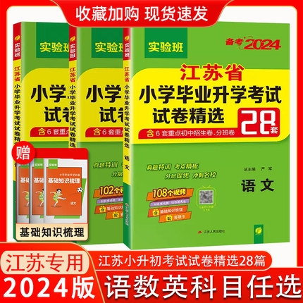 小升初江苏省小学毕业升学考试试卷精选28套卷语文数学英语苏教版小考总复习春雨48考必胜备考2024六年级下真题必刷题暑假衔接教材