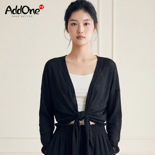AddOne+1New松弛感瑜伽罩衫天丝透气针织防晒长袖外搭瑜伽上衣