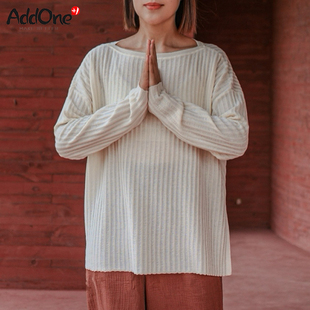 AddOne +1运动上衣宽松休闲开叉针织衫长袖宽松外搭女罩衫瑜伽服
