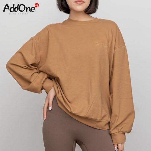 AddOne+1瑜伽梵文时尚极简慵懒风圆领亲肤男女情侣宽松卫衣外套