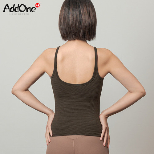 AddOne+1瑜伽运动小众波浪纹理U字美背长款背心（带胸垫）
