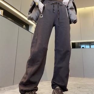 欧货裤 运动休闲裤 长裤 冬丝绒系带拉链口袋抽绳收脚裤 子 女2025新款