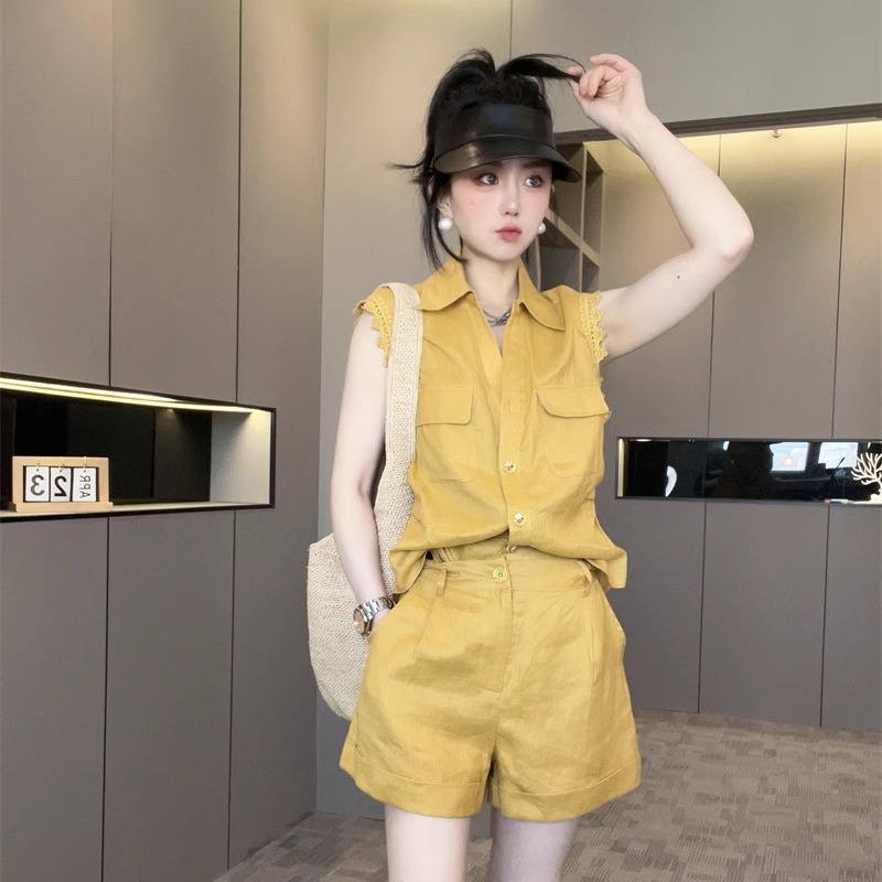 彩色麻料套装两件套女2025新款