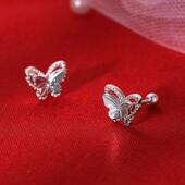 双层蝴蝶螺旋耳钉蝴蝶耳饰2025新款 小众拧螺丝森系ins螺丝扣防丢