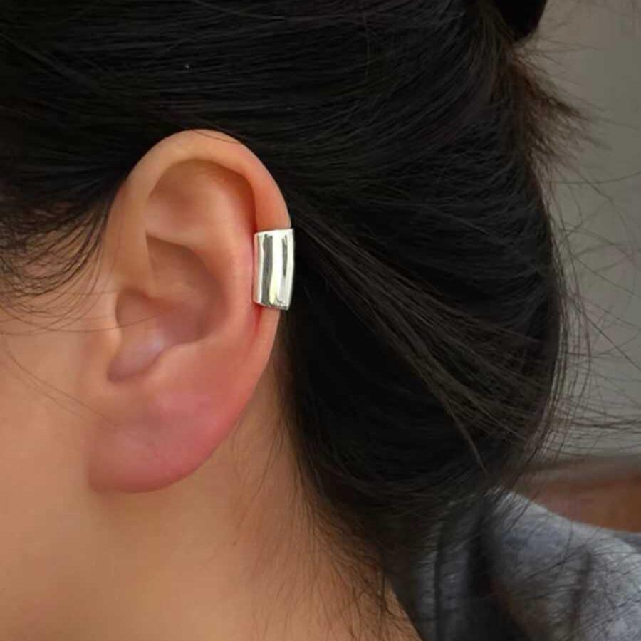 thumbnail for Silver-Plated Glossy Geometric Long Tube Ear Cuffs for Non-Pierced Ears, 2025 New Trendy Original Niche High-End Ear Cuffs