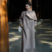 新中式 澄渔高定 麟云皓月 混色臻奢骆驼绒真丝羊毛流苏围巾大衣