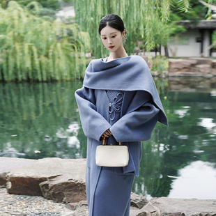 蓝紫色高品骆驼绒手工盘扣茧型大衣 新中式 澄渔高定 月澜