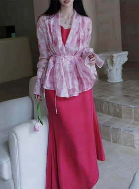 【直播专属】澄渔高定【摩根粉宝石】晕染印花天丝麻开衫防晒衫