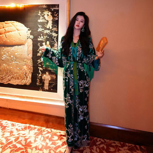 澄渔高定【珑翡松珩】新中式刺绣珑翡绿茧型流苏晨袍连衣裙风衣