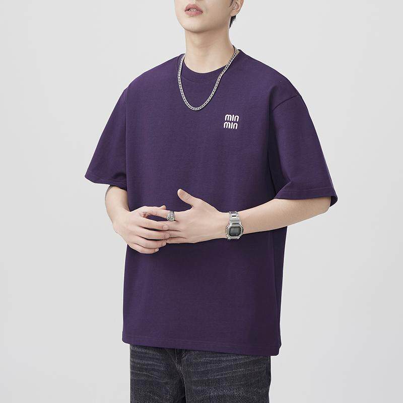 美式简约刺绣圆领体恤男2025夏季重磅百搭休闲短袖T恤宽松上衣服