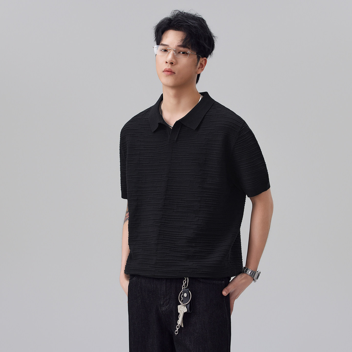 2026夏季痞帅潮牌新款针织polo衫男款纯色休闲百搭新款短袖T恤男