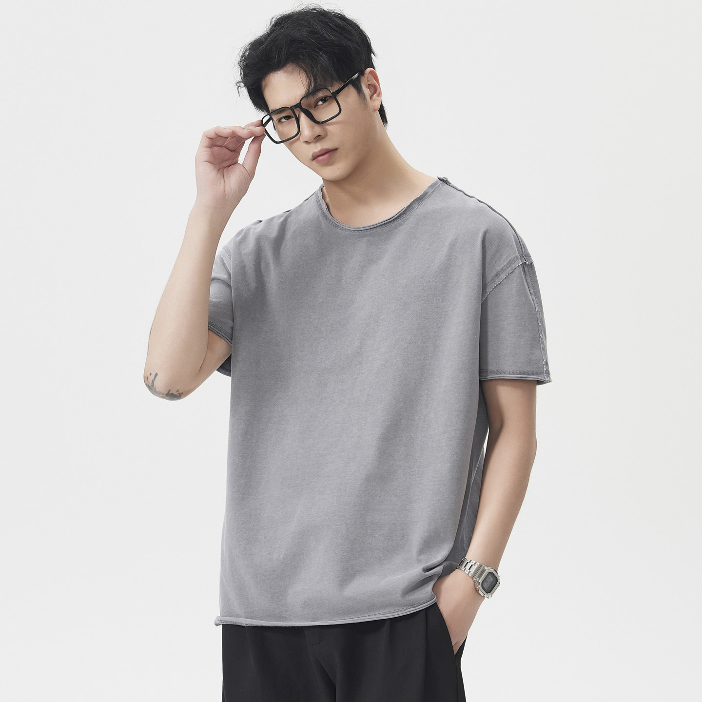 男装纯棉做旧复古短袖t恤2026夏季新款透气宽松休闲潮T半袖体恤男