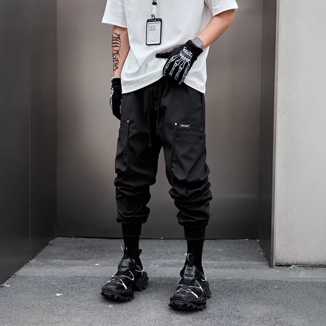 机能风暗黑多口袋束脚工装裤男