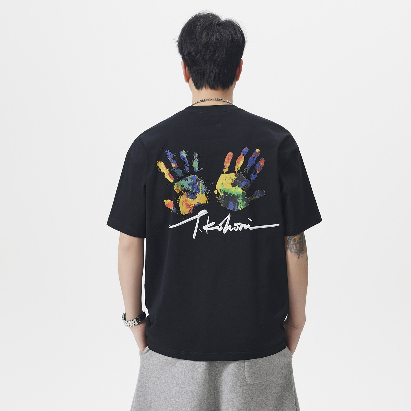 2026夏季纯棉宽松手掌印花T恤男