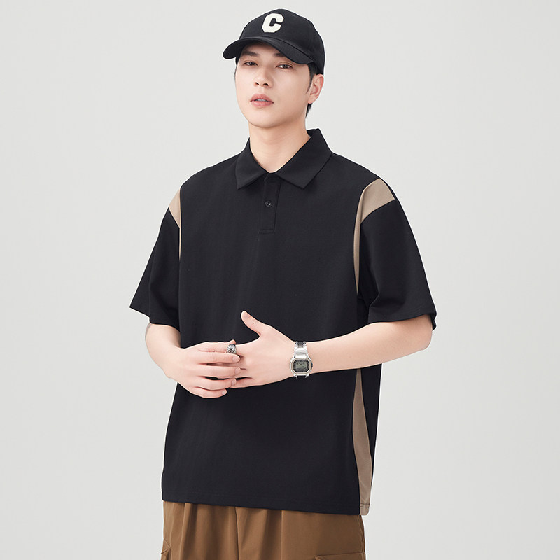 2025夏季新款青年撞色拼接polo衫