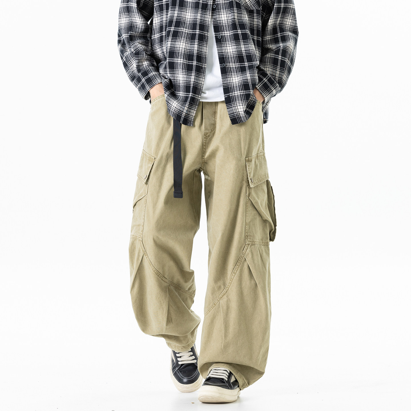 美式重磅褶皱多袋阔腿裤男春秋潮流工装裤时尚痞帅直筒休闲长裤男,男装,休闲裤,淘宝优惠券,粉丝福利购,淘宝优惠卷