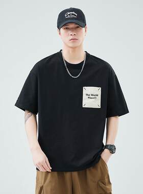 潮牌宽松上衣服休闲圆领半袖t血