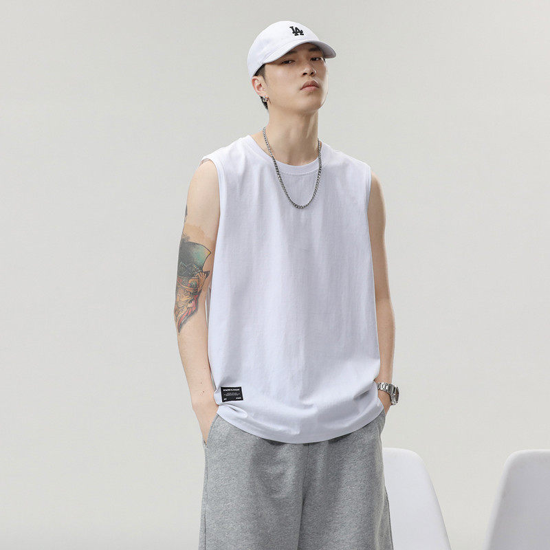 2025夏季新款纯色篮球运动背心男士潮牌重磅纯棉坎肩宽松无袖T恤