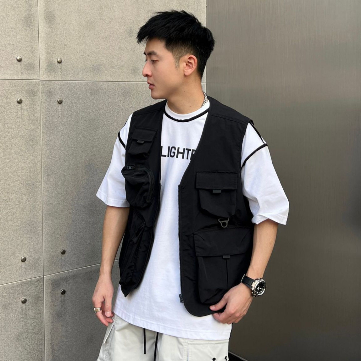 日系复古工装马甲男机能户外外套