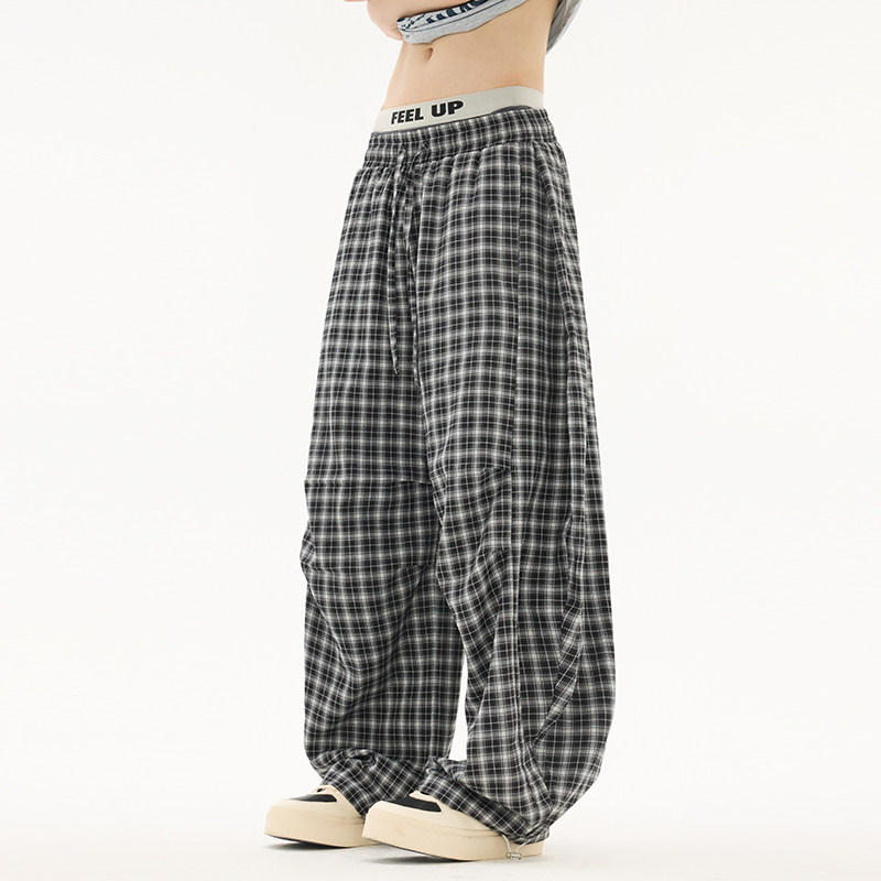 男生松驰感格子休闲裤男2025秋季新款美式宽松百搭情侣慵懒风长裤
