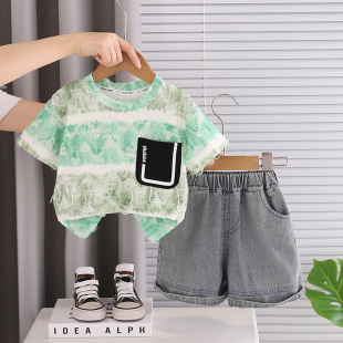 婴儿衣服夏季潮流时尚短袖一2三周岁7八9十个月男宝宝T恤短裤套装