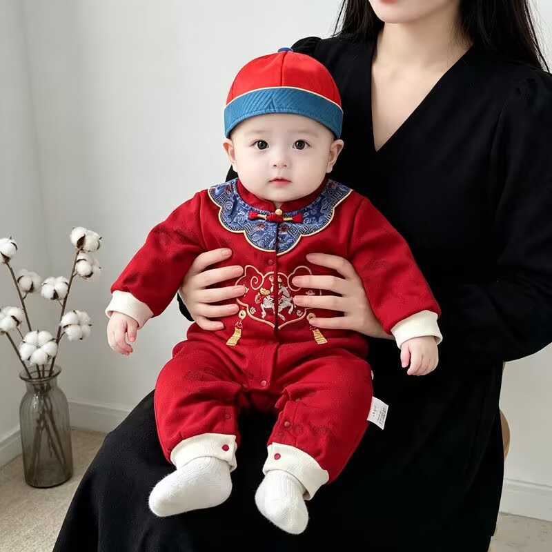 婴儿秋冬衣服新生连体衣周岁礼服唐装汉服宝宝男女满月百天拜年服