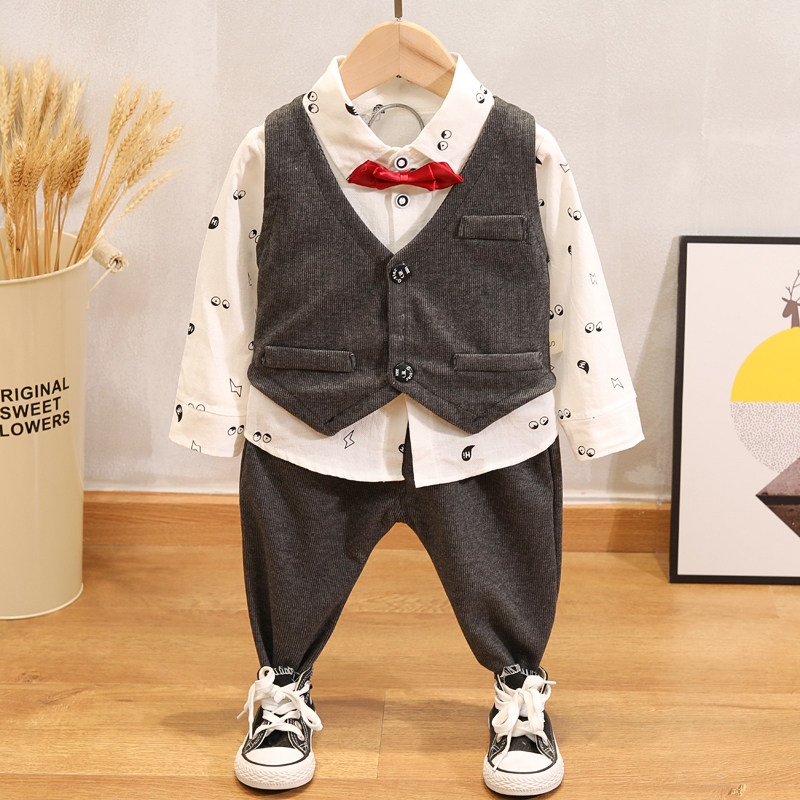 宝宝一周岁礼服男童秋装男孩西装百天百日长袖春秋套装男婴儿衣服