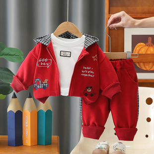 男童春装套装春秋2026新款洋气外套卫衣裤子1岁3宝宝过年新年衣服