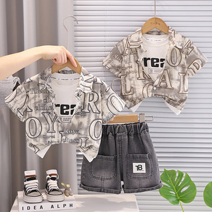 男童短袖衬衫套装韩范痞帅风儿童衣服夏季薄款婴儿t恤1岁宝宝夏装