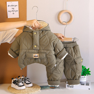 男孩衣服 男童加绒两件套1一3岁宝宝冬季 儿童秋冬棉衣套装 2025新款