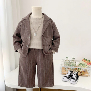 儿童套装2026春季新品男女童条纹西装套宝宝韩版礼服三件套洋气潮