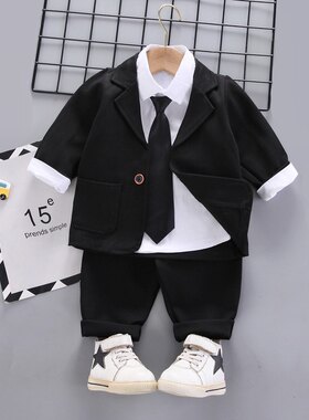 男童宝宝帅气西装三件套春秋季