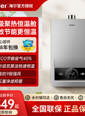 海尔燃气热水器家用13升小型恒温强排式16L防冻大水量MODEL官旗