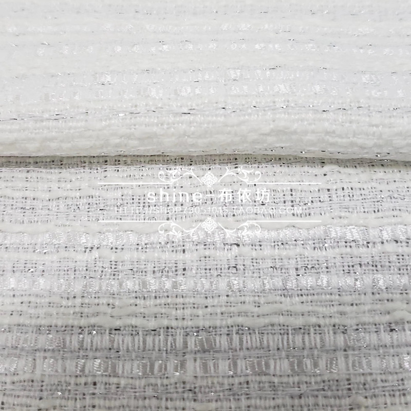 意产外贸春夏薄款白色丝带银丝花呢粗纺面料小香风外套连衣裙布料