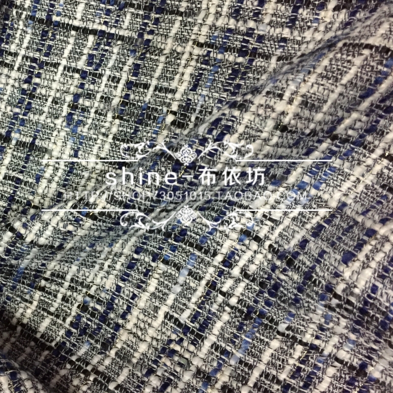 黑白灰蓝编织特色新款粗纺花呢小香风面料外贸高级服装饰布料批