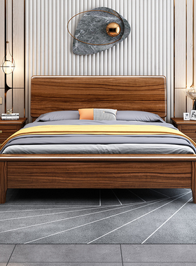 依家红现代中式乌金木实木床18米双人床15米主卧简约婚床家具